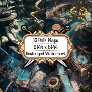 Ensemble de 12 cartes pour parc aquatique détruit, Donjons et dragons, Roll20, VTT, fonderie, accessoire de jeu, RPG sur table, pack de cartes d'aventure fantastique