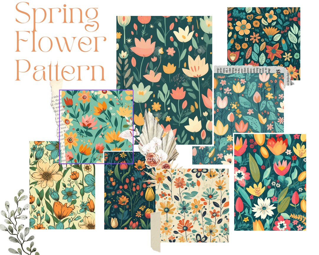 8 HD Spring Flower Seamless Pattern | Bundle Floral PNG | Digital ...