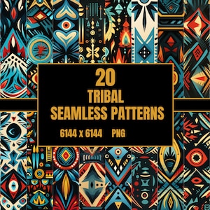 20 Tribal Seamless Patterns PNG - Digital Paper - Digital Download - Instant Download - Scrapbook Paper - Printable - Commercial Use