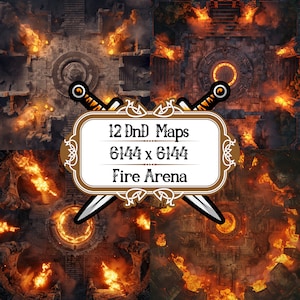 12 Fire Arena, Dungeons and Dragons-kaartenset, DND Dungeon Maps, gameaccessoire, tabletop-RPG, fantasy-avonturenmaappakket