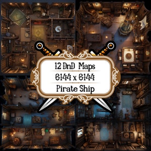 12 Dungeons and Dragons Map Set, Piratenschiff, DND Dungeon Maps, Spielzubehör, Tabletop RPG, Fantasy Adventure Map Pack