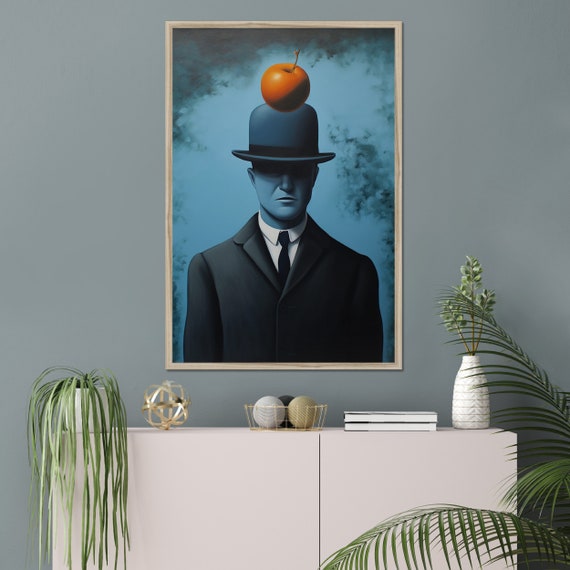 額装済/山高帽の男（ルネ マグリット） ポスター アート 山高帽の男（ルネ マグリット） 額装品 アルミ