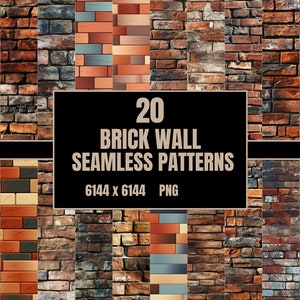 20 Brick Wall PNG - Seamless Patterns - Digital Paper - Digital Download - Instant Download - Scrapbook Paper - Printable - Commercial Use