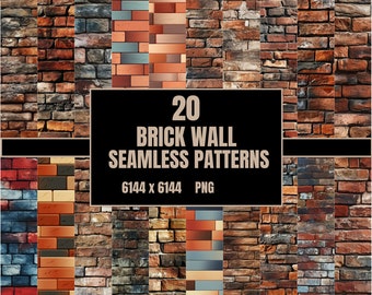 20 Brick Wall PNG - Seamless Patterns - Digital Paper - Digital Download - Instant Download - Scrapbook Paper - Printable - Commercial Use