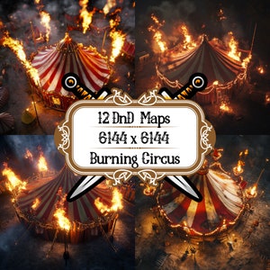 12 Burning Circus PNG, Dungeons and Dragons Kartenset, Roll20, VTT, Gießerei, Spielzubehör, Tabletop RPG, Fantasy Adventure Map Pack