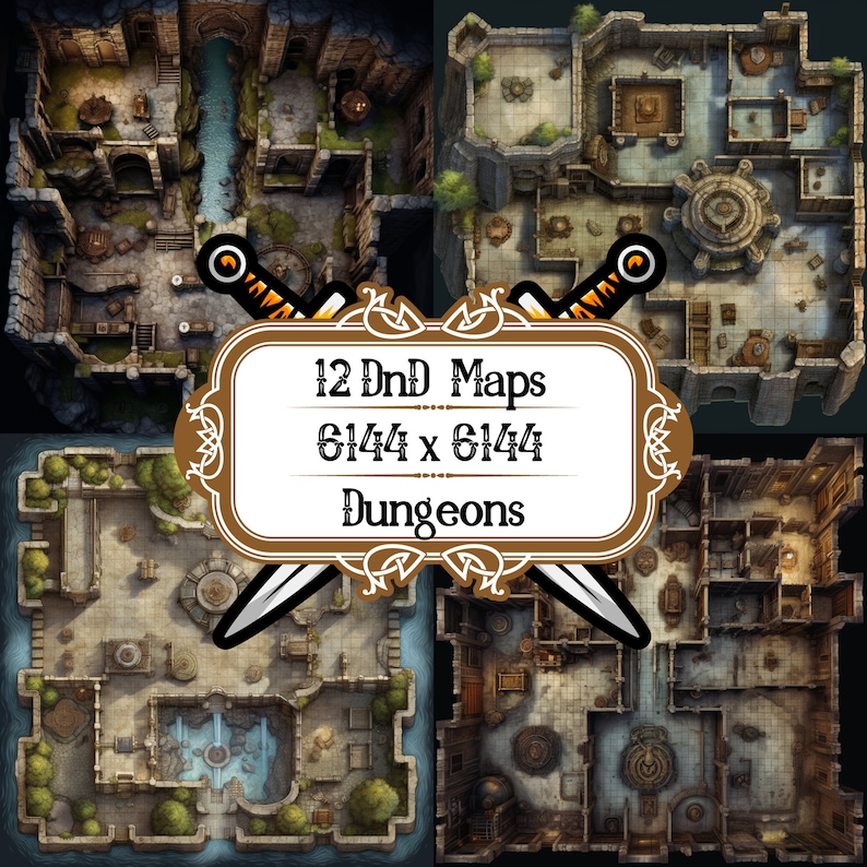 12 Dungeons and Dragons Map Set, DND Dungeon Maps, Game Accessory