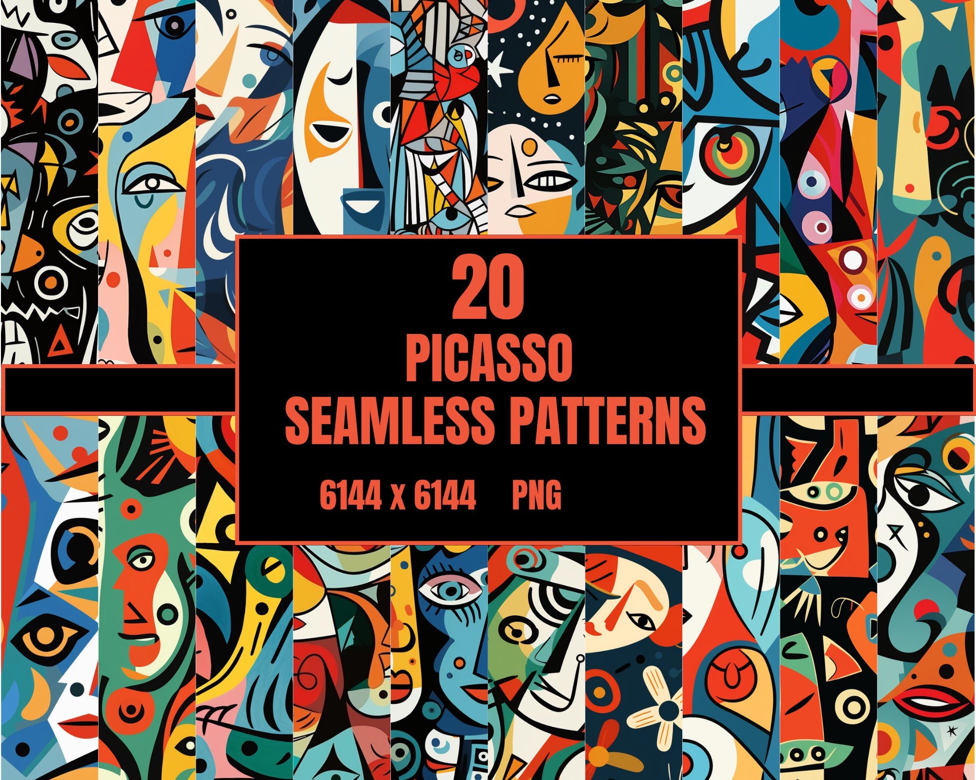 20 Picasso Seamless Patterns PNG - Digital Paper - Digital Download - Instant Download - Scrapbook Paper - Printable