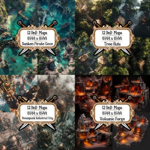 5 pakketten met DnD-kaarten, Roll20, Fantasy Grounds, Foundry, VTT, AI Digital Map, Sci Fi, DnD Battle Map, D&D