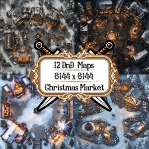 12 Winter Village PNG, Dungeons and Dragons Kartenset, Roll20, VTT, Gießerei, Spielzubehör, Tabletop RPG, Fantasy Adventure Map Pack