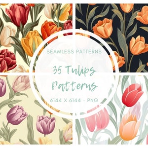 35 modelli di tulipani senza soluzione di continuità - Carta digitale - Download digitale - Pacchetto di fiori