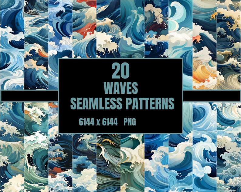 20 Waves Seamless Patterns PNG Digital Paper Digital - Etsy