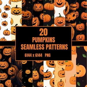 20 Pumpkin Seamless Patterns, Halloween, Spooky, Crafts