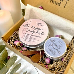 Body Pamper organic whipped butter gift set | Luxury butter (150ml) & Light Body butter (50ml) | Four essential oil blends