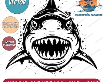 Shark In The Ocean Svg, Shark Design Svg, Shark Svg, Shark in Bubbles Svg, Silhouette, Clipart, Shark Face, Shark Fish Svg, Animal Svg