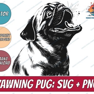 Pug Yawning Svg | Pug Clipart | Dog Svg | Peeking Dog svg | png | Instant Download | Transparent Background | Cute pug SVG | pug puppy SVG