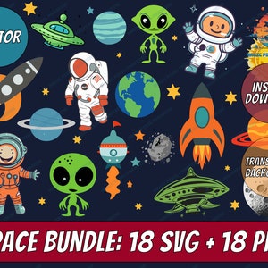 SVG del espacio. PNG. Archivos de corte Cricut, archivos en capas. Archivos Silhouette. Planetas, sistema solar, Tierra, Saturno, ovnis, astronautas, cohetes, luna, paquete
