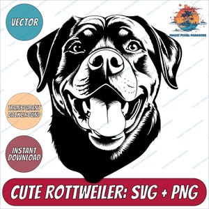 Cute Rottweiler Dog Svg | Png | Instant Download for Print Cut File Cricut | Cameo | Silhouette | Rottweiler Puppy | Rottweiler Vector