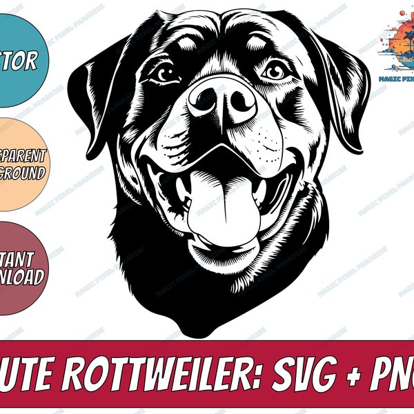 Cute Rottweiler Dog Svg | Png | Instant Download for Print Cut File Cricut | Cameo | Silhouette | Rottweiler Puppy | Rottweiler Vector
