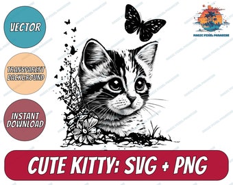 Cute Cat SVG | Curious Kitten Clipart | Cat Svg | Cat with Butterfly Svg | Peeking face Svg | Cute Cat Svg Cut Files for Cricut | Kitty Png