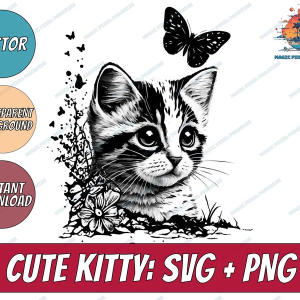 Cute Cat SVG | Curious Kitten Clipart | Cat Svg | Cat with Butterfly Svg | Peeking face Svg | Cute Cat Svg Cut Files for Cricut | Kitty Png