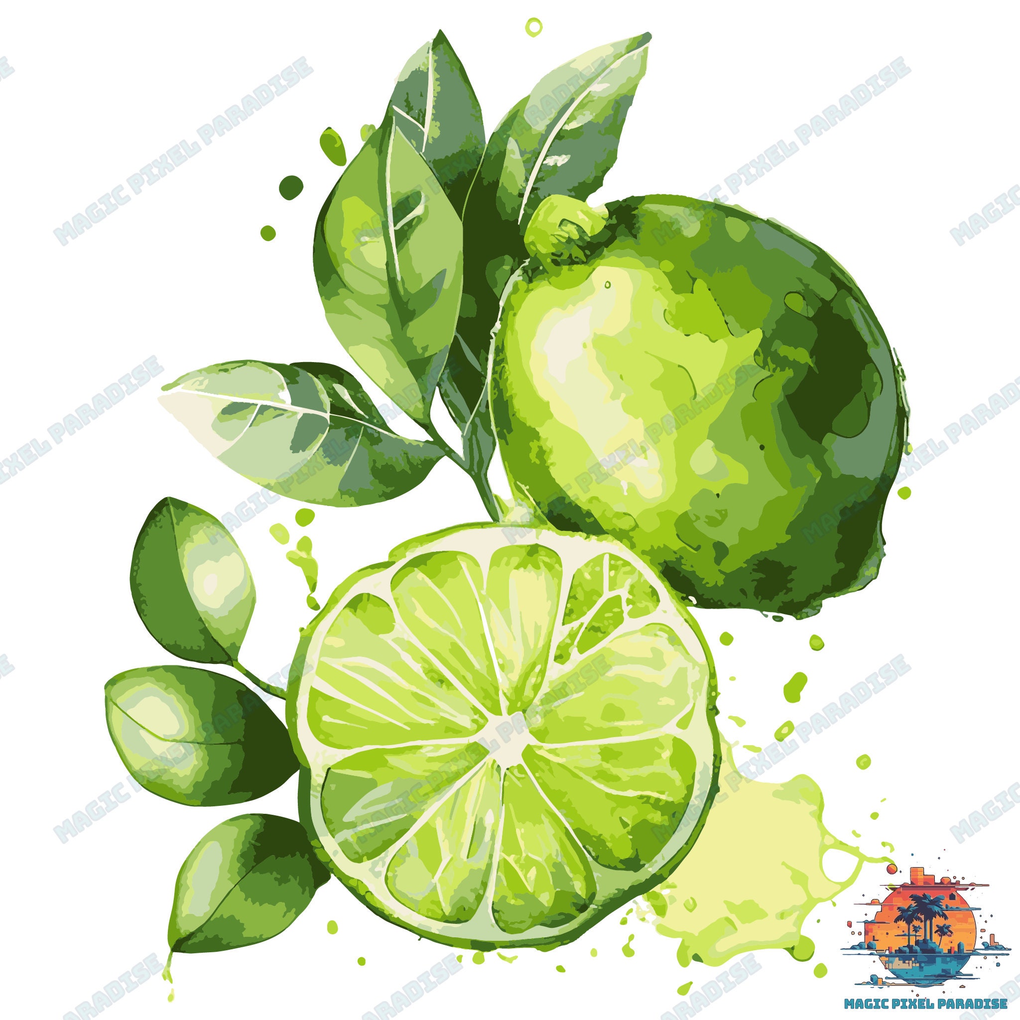 Watercolor Key Lime Clipart SVG Key Lime SVG and PNG Citrus Graphics