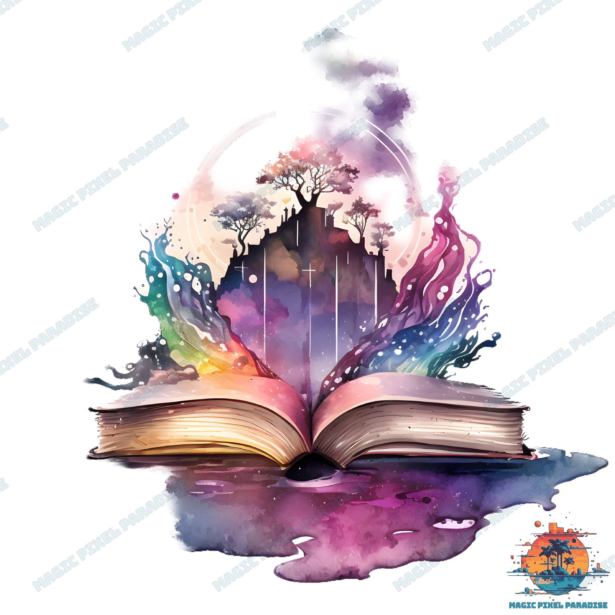 5 PNG Watercolor Fantasy Books Clipart | Open Book Clip Art | Magic ...