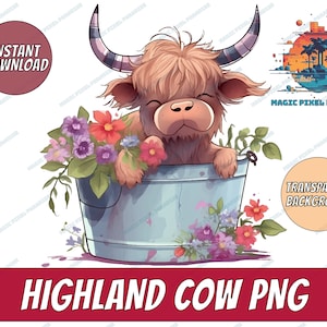 Highland longhaired Cow PNG | Cute Cow sublimation | metal tub PNG graphic | cowboy boot clipart | Highland calf PNG digital download.