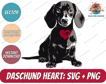 Perro salchicha con forma de corazón SVG / Perro SVG / Uso comercial / Archivo SVG de perro salchicha con forma de corazón / Animal SVG / Plantilla de corte / Cricut / Archivos de corte de silueta / SVG / Png