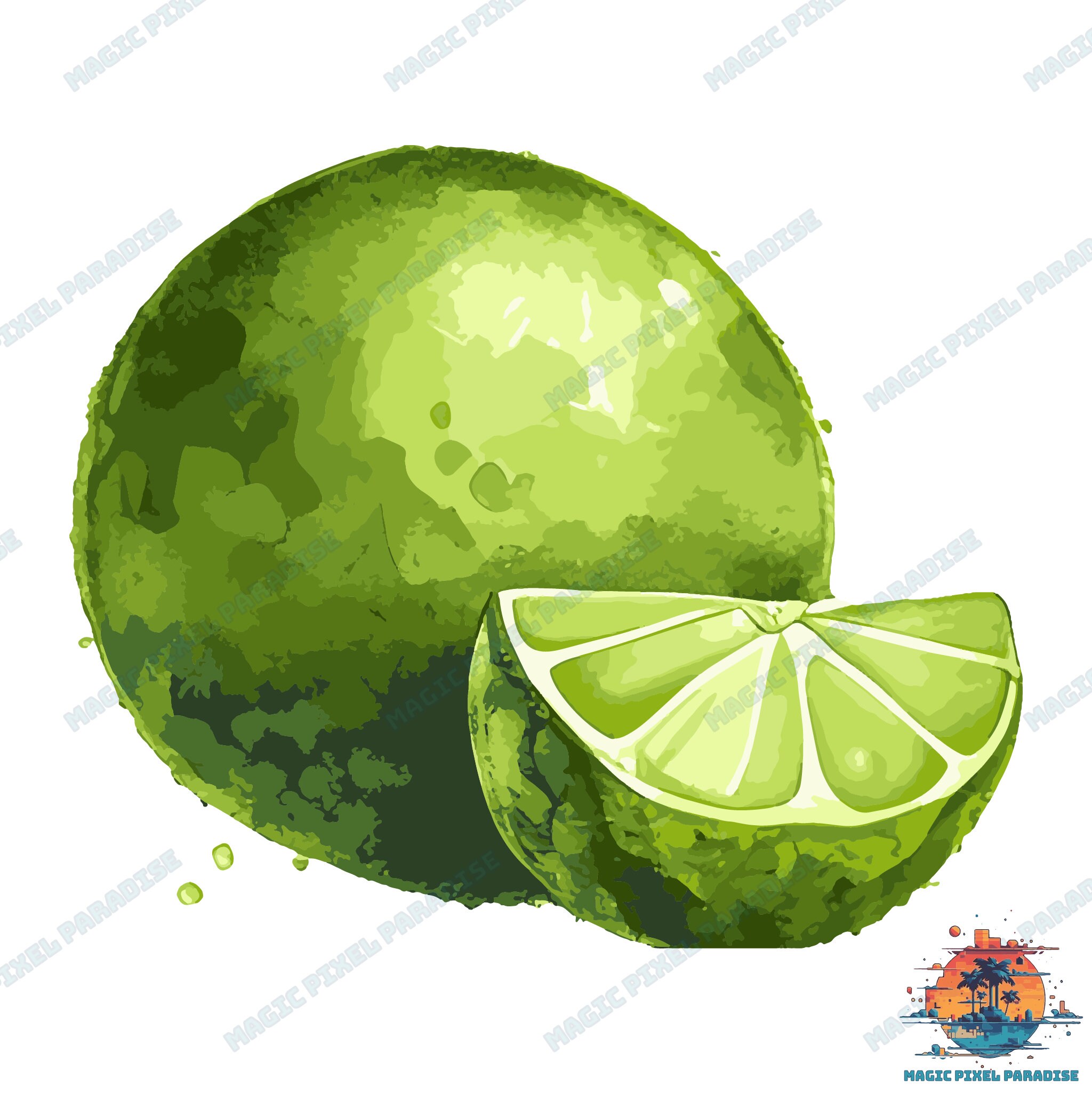 Watercolor Key Lime Clipart SVG Key Lime SVG and PNG Citrus Graphics