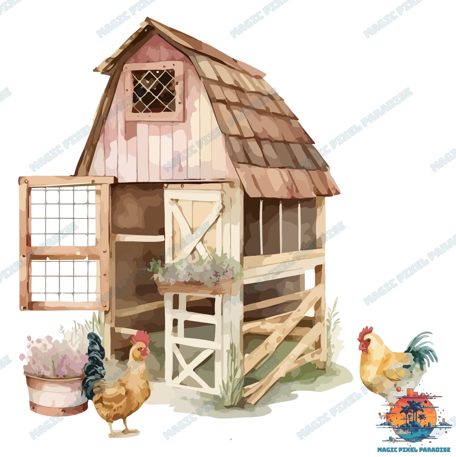 Watercolor Chicken Clipart SVG - Cute Chickens and Chicks, Farm Animal ...