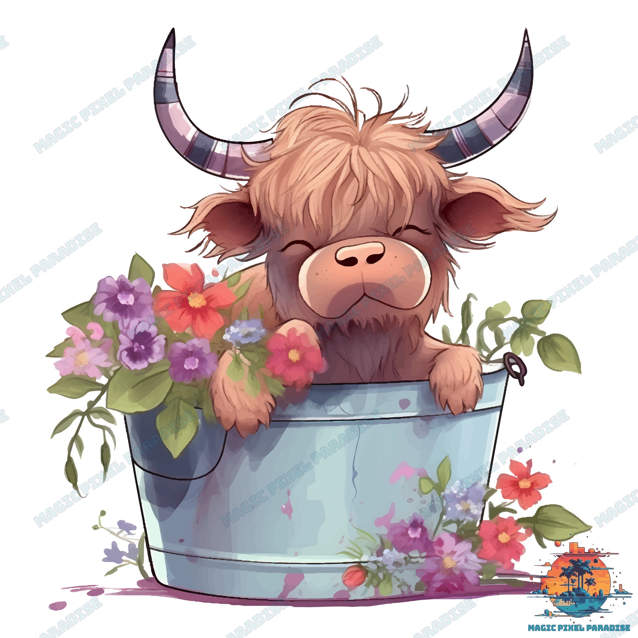 Highland Longhaired Cow PNG Cute Cow Sublimation Metal Tub - Etsy