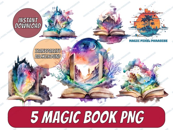 Watercolor Magic Books Clipart