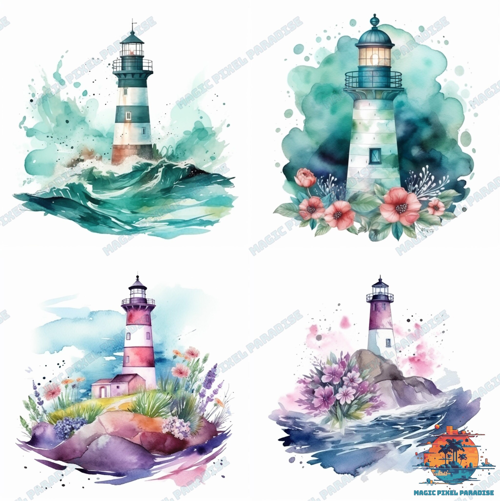 Watercolor Lighthouses Clipart - Cute Nautical Ocean Clip Art Graphics ...