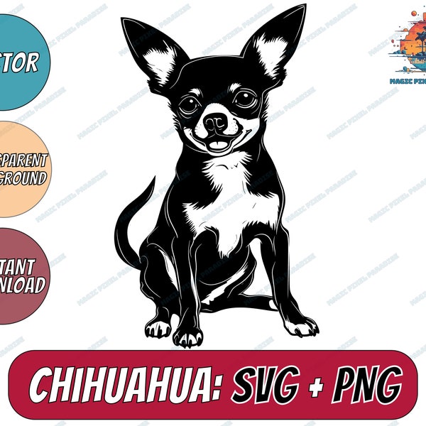 Chihuahua Sitting SVG PNG | Dog SVG ClipArt | Breed | Smallest Dog Vector, do g, cricut, printable art, shirt, dog silhouette, dogs > people