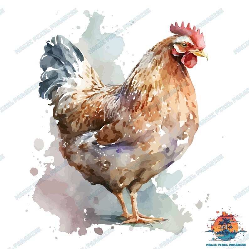 Watercolor Chicken Clipart SVG - Cute Chickens and Chicks, Farm Animal ...