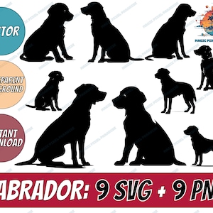 9 ラブラドール犬、犬と子犬 Svg、カルコマニア デ ペロ ラブラドール 黒人、SVG + PNG、シルエタ デ ラブラドール、シルエット、犬、横たわる犬