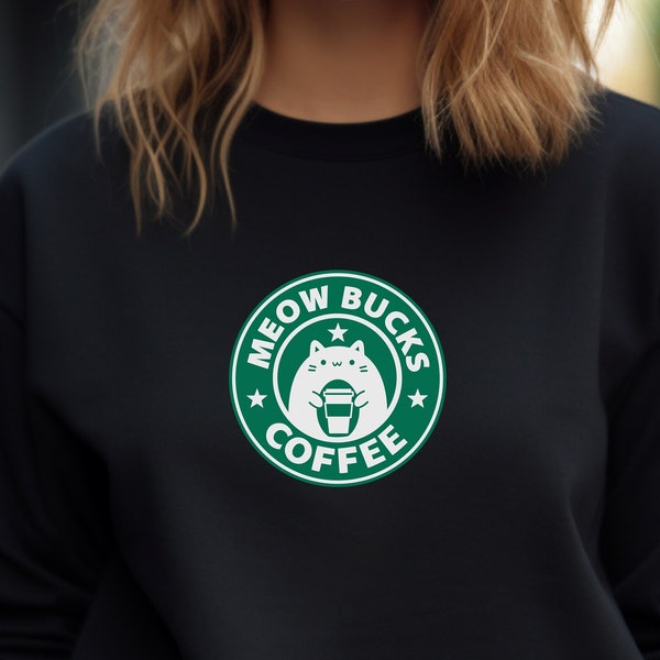 Meowbucks Coffee Sweatshirt, Gift, Latte, Cute, Cats, Starbucks Imitate, Parody