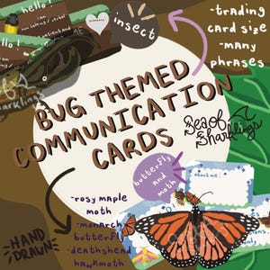 Insect Themed Communication Cards Keychain | Non Speaking, Non Verbal, Semi Verbal, Autism, Neurodivergent | Basic Bug + Butterflies + Moth