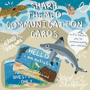 Shark Themed Communication Cards Keychain | Non Speaking, Non Verbal, Semi Verbal, Autism, Neurodivergent | Communication aid AAC
