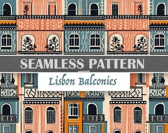 Lisbon Balconies, Seamless Pattern, Repeating Tiles, Repeating File, Digital Download