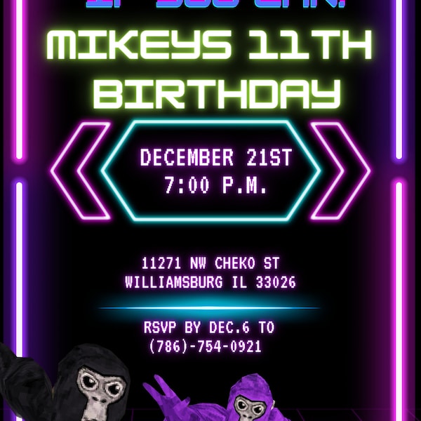 Gorilla tag VR birthday invitation