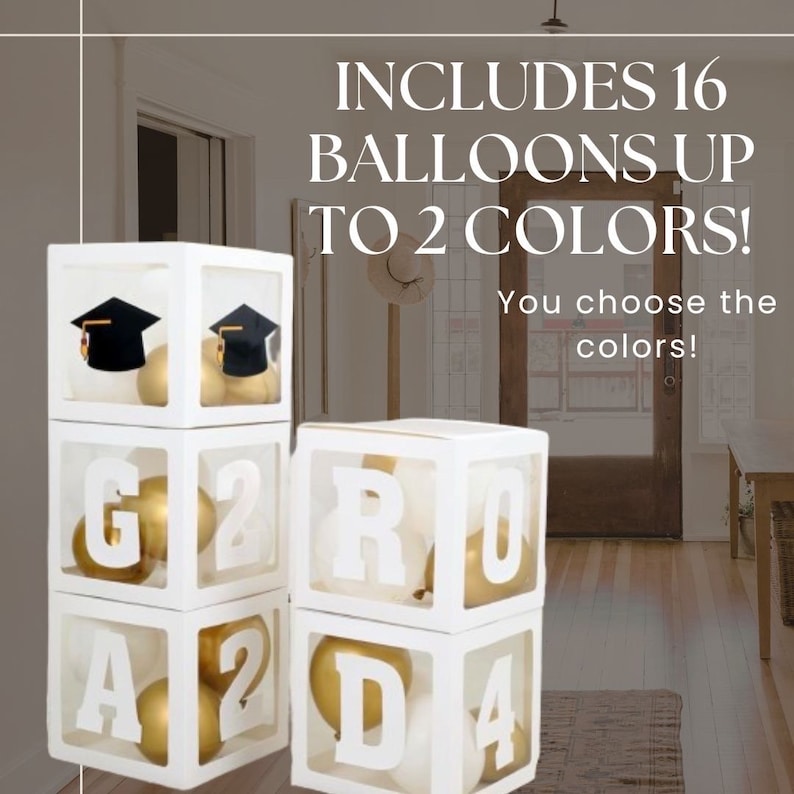 Graduation balloon boxes graduation party decorationincludes any color 16 balloons& grad year2024college high school graduation WHITE image 1