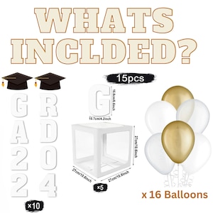 Boîtes de ballons de remise des diplômes décoration de fête de remise des diplômes comprend n'importe quelle couleur 16 ballons et année d'obtention du diplôme 2024 remise des diplômes d'études secondaires BLANC image 5