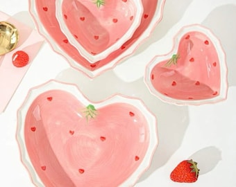 Strawberry heart porcelain plates & spoon set