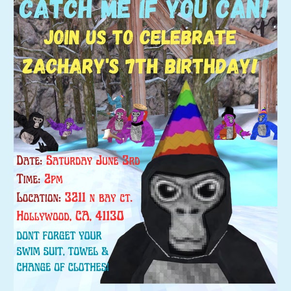 gorilla tag birthday invitation