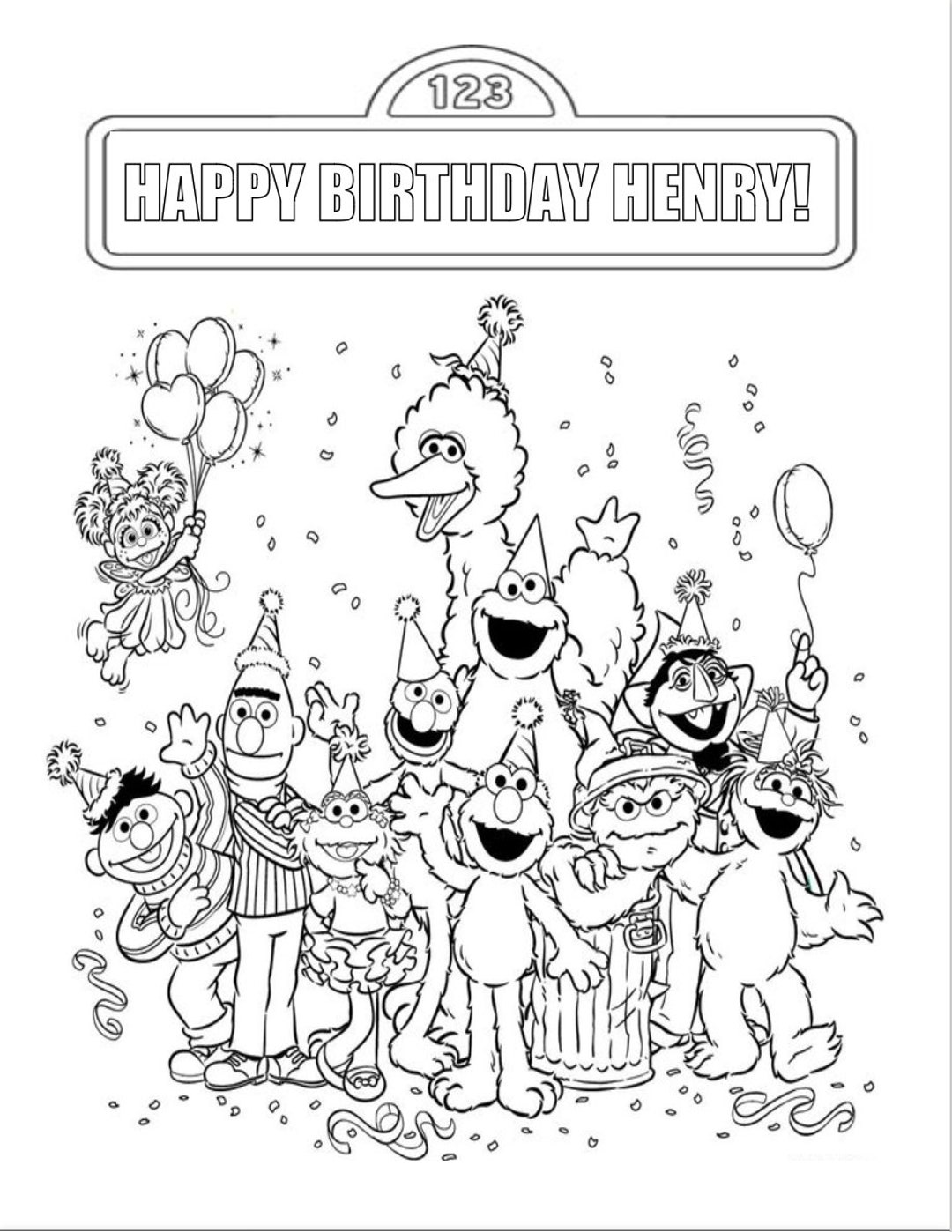 Full Page Sesame Street Birthday Coloring Page - Etsy