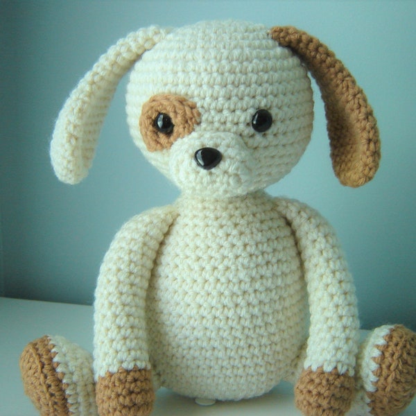 Crochet Puppy Dog, Amigurumi Stuffed Animal, Beige & Tan Puppy