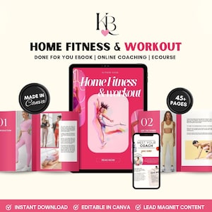 Home Fitness & Workout Ebook, Exercise for beginner, PLR ebook, lead magnet, course content, coaching program, editable in Canva