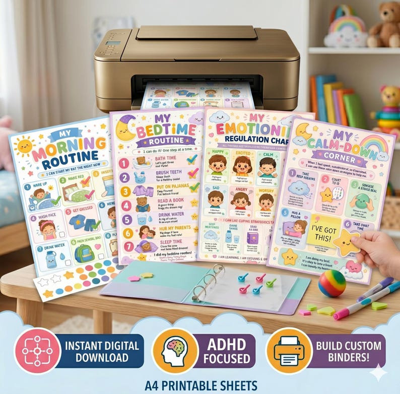 ADHD Kids Routine Chart Bundle Printable for Boys & Girls, Kids Planner ...