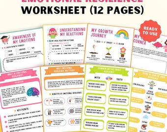 Emotional Resilience Worksheet for Kids, Adults, Social Emotional Learning, Mindfulness Coping Skills Workbook, Mental Health, Printable